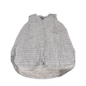 Tommy Bahama Linen Sleeveless Blouse Blue White Coastal Resort Top